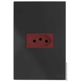 Conjunto Tomada 20a Horizontal (Vermelho) 4x2 - RECTA Grafite Satin Fosco